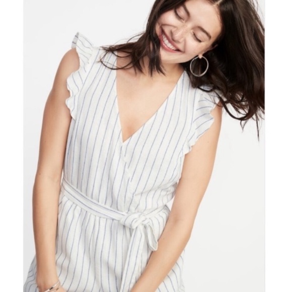 Old Navy Pants - OLD NAVY NWOT Striped Flutter Linen Wrap Jumpsuit